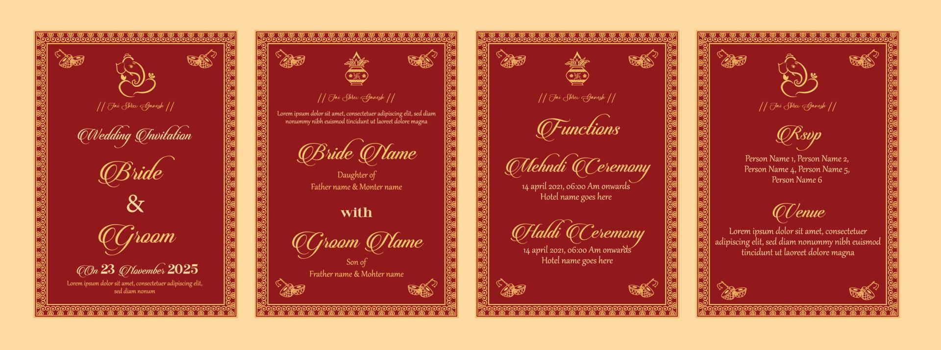 Indian wedding invitation card template ready to print vector