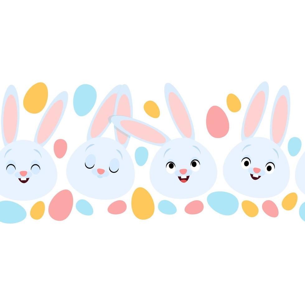 Easter seamless border with eggs and bunnies vector