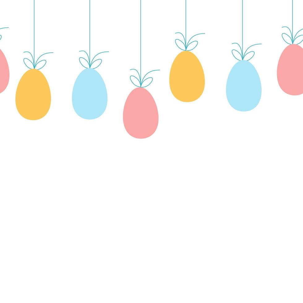 Seamless Easter border made of hanging colorful eggs vector