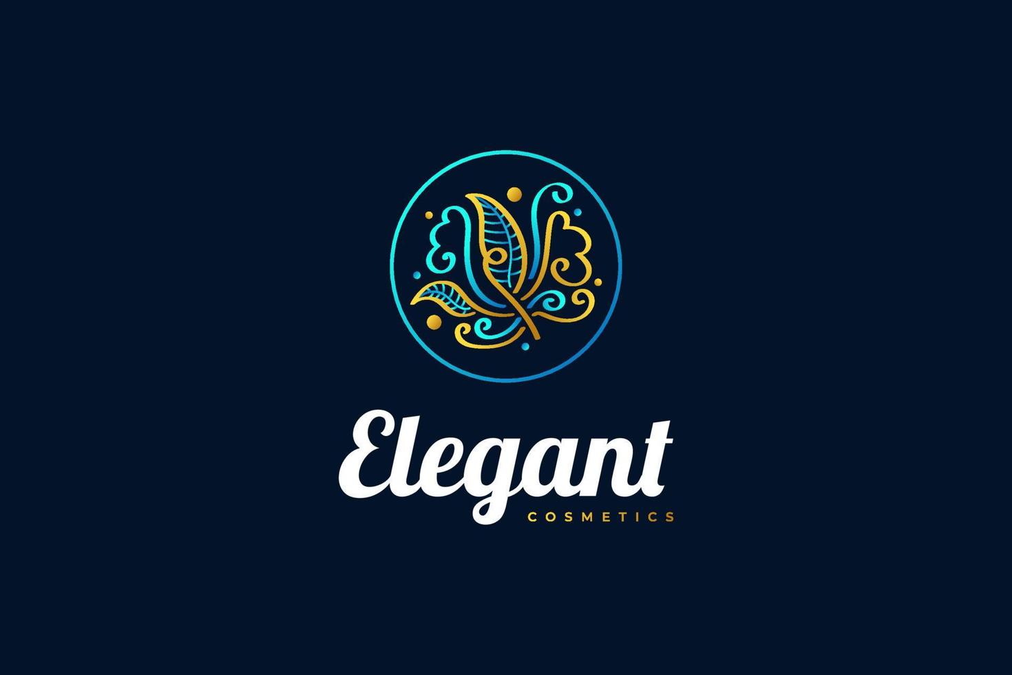 Elegant Flower and Leaf Logo with Hand Drawn Style in Blue and Gold Gradient Concept. Suitable for, Beauty, Cosmetic, Spa, Boutique, or Fashion Brand Logo vector