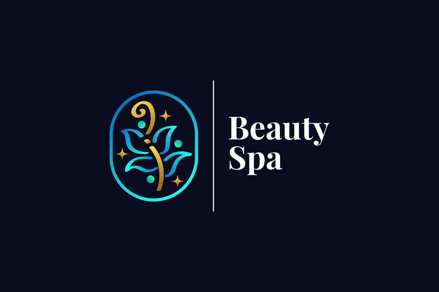 Elegant Flower and Leaf Logo with Hand Drawn Style in Blue and Gold Gradient Concept. Suitable for, Beauty, Cosmetic, Spa, Boutique, or Fashion Brand Logo vector