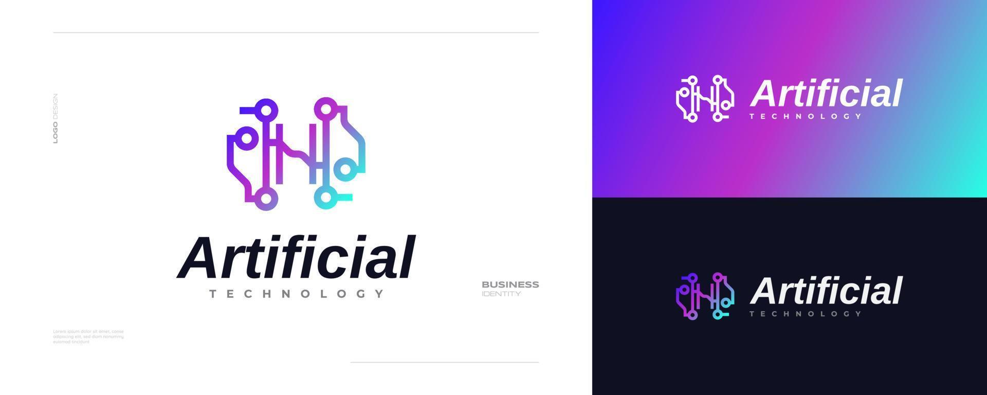 Modern Letter H Logo Design with Connected Technology Concept in Colorful Gradient Style vector