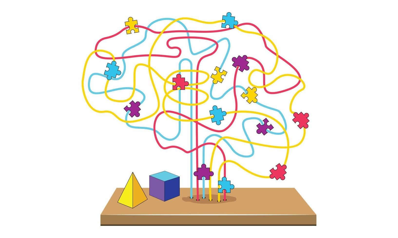 Autism Brain Icon Colorful Design, Puzzle Pieces. vector