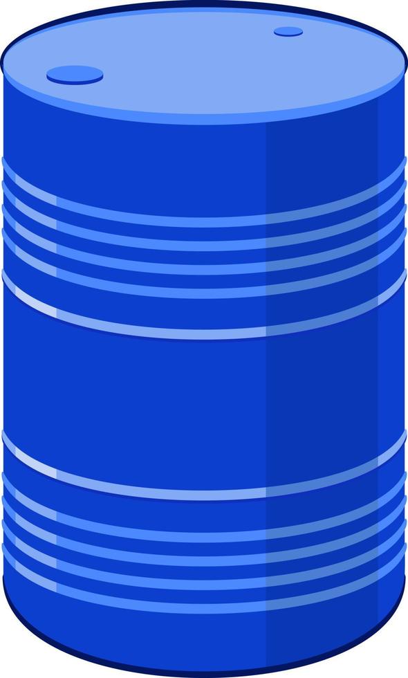 Blue metal barrel. Tank for liquid chemical products - oils, fuels, gasoline. Metal barrel vector