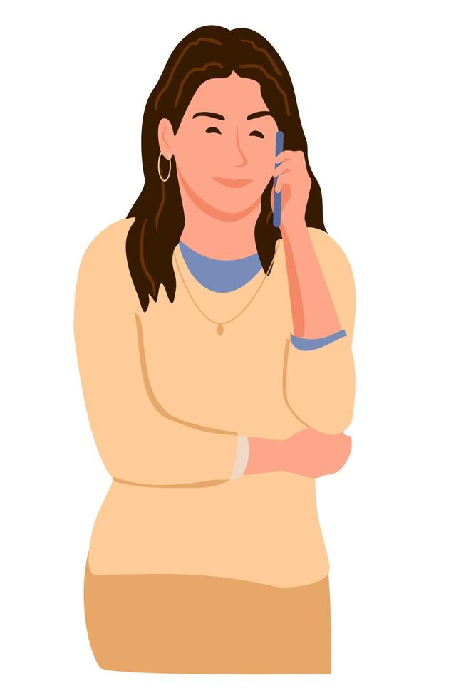 joven mujer hablando en el Teléfono móvil. linda mujer con artilugio. niña vocación por célula teléfono móvil teléfono vector