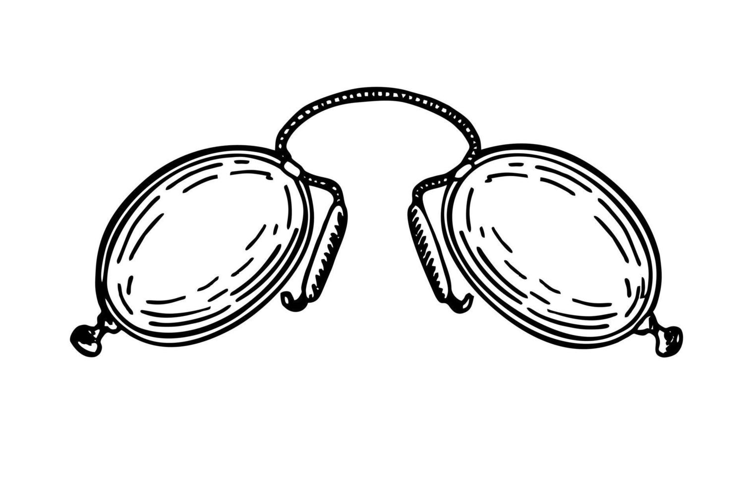 Antique glasses icon. Pince-nez  Ink sketch. Vintage spectacles vector