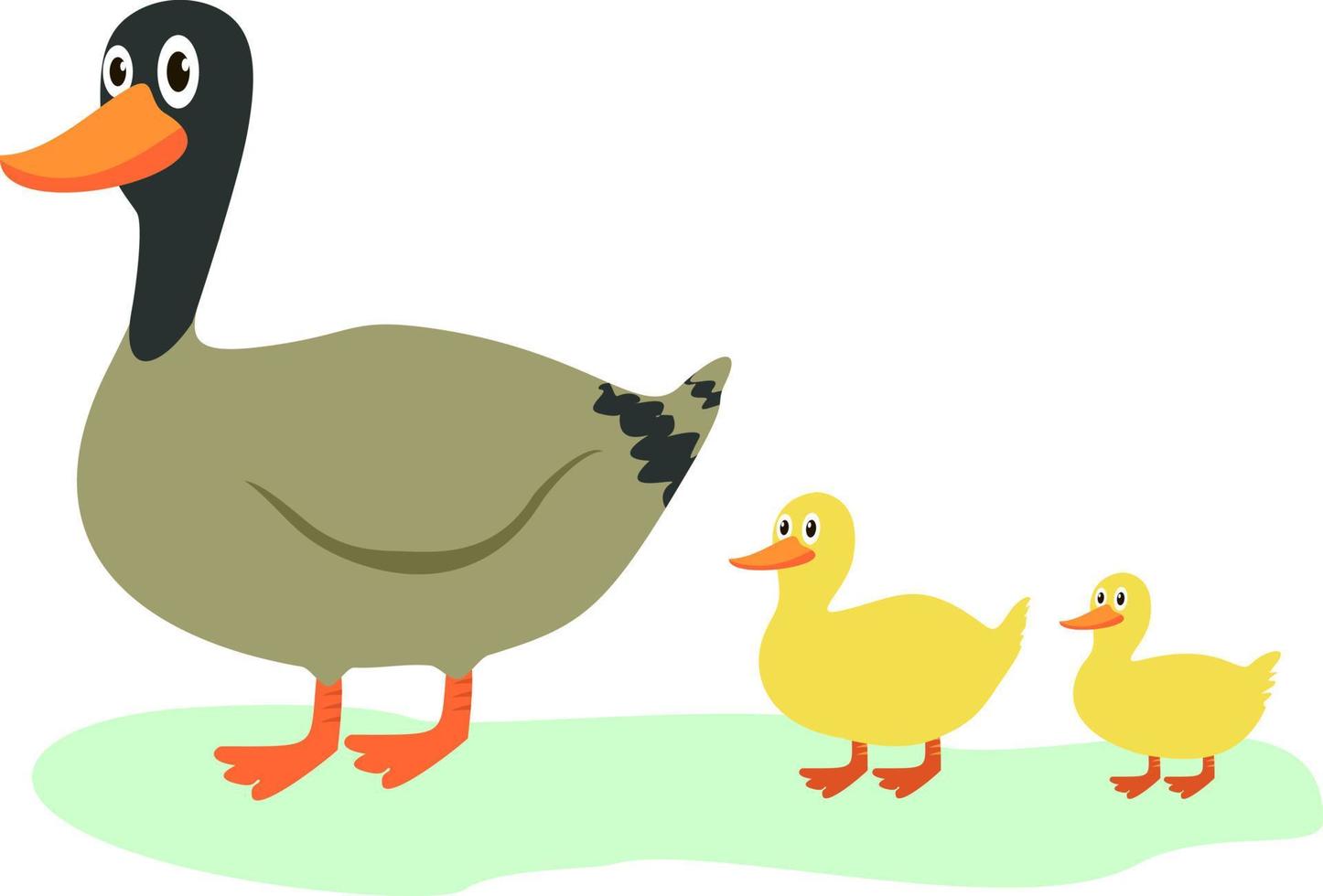 Cute duck in cartoon style. Duck and ducklings set. Cute mother duck and yellow babies birds walking on grass. farm animals, poultry, countryside concept vector