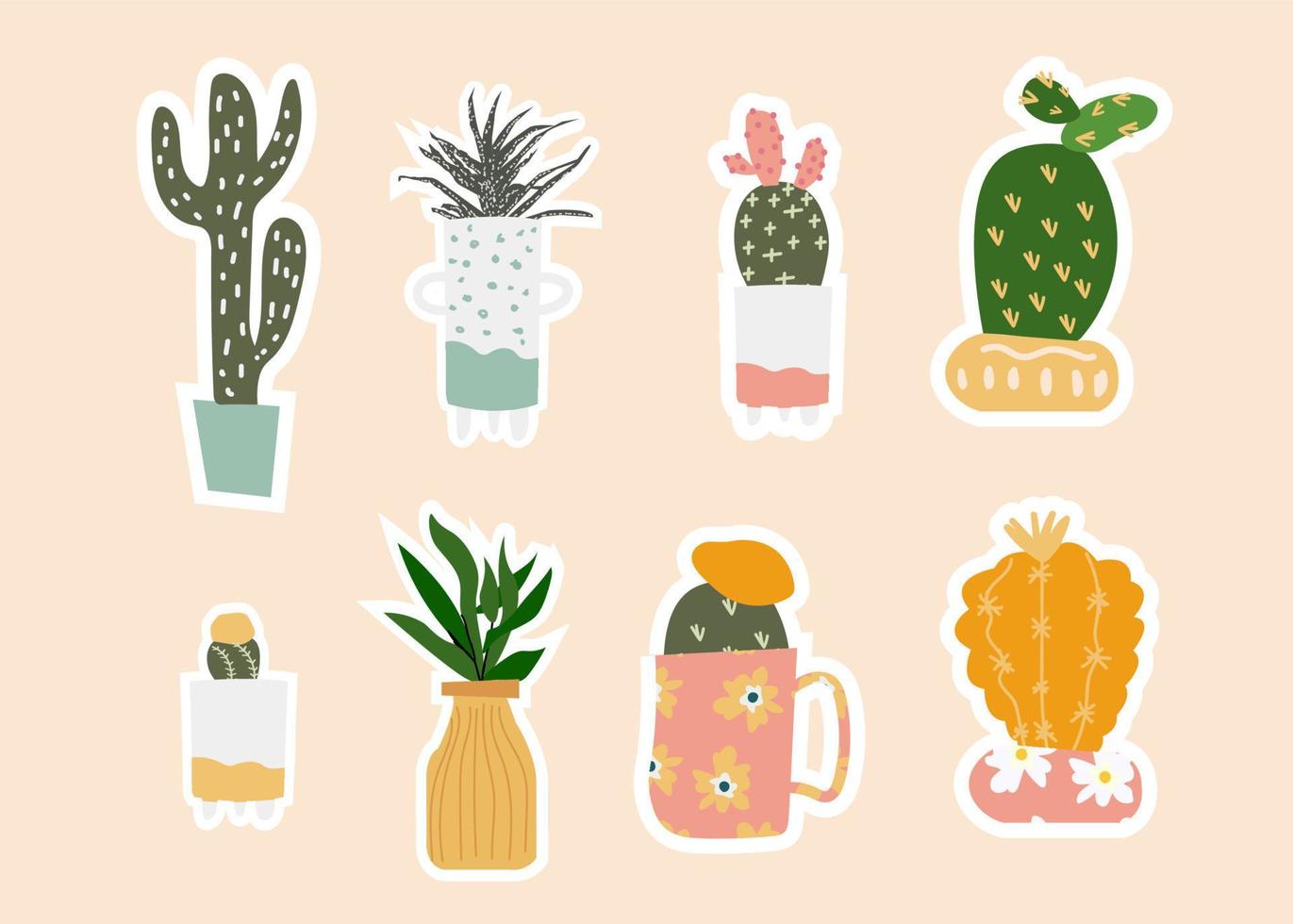 set of succulent plants stickers vector