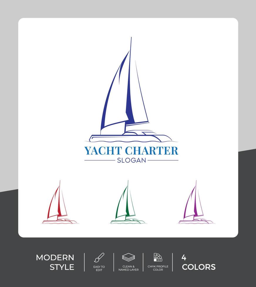 Line Minimalist Yacht Logo Vector