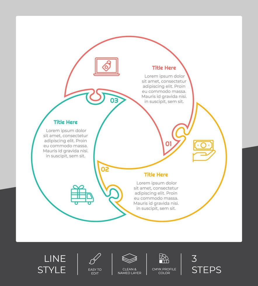 rompecabezas paso infografía vector diseño con 3 pasos vistoso estilo para presentación propósito.línea paso infografía lata ser usado para negocio y márketing