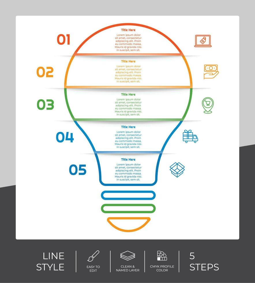 Workflow bulb infographic vector design with 5 steps and line design. Step infographic can be used for presentation, annual report, business purpose.