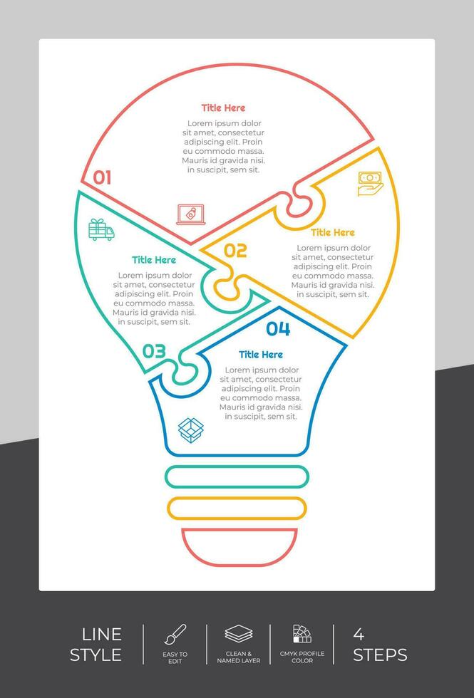 Puzzle step infographic vector design with 4 steps colorful style for presentation purpose.Line step infographic can be used for business and marketing