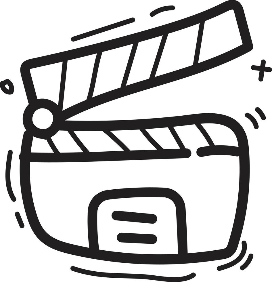 doodle movie clapper board icon outline vector