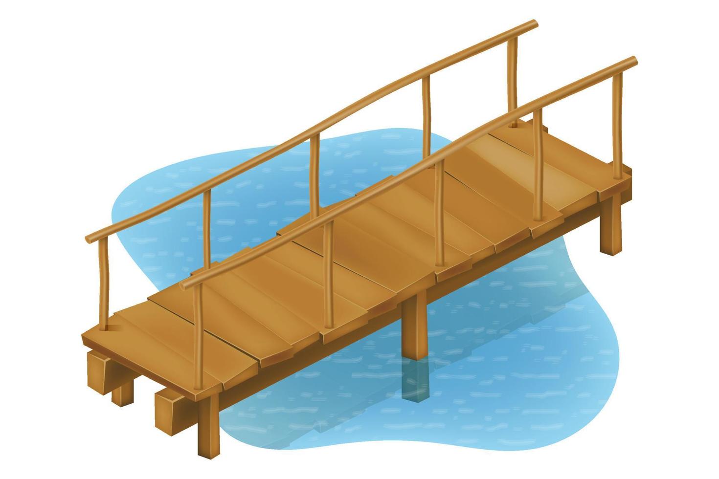 wooden old bridge for fishing on a river or pond vector illustration isolated on white background