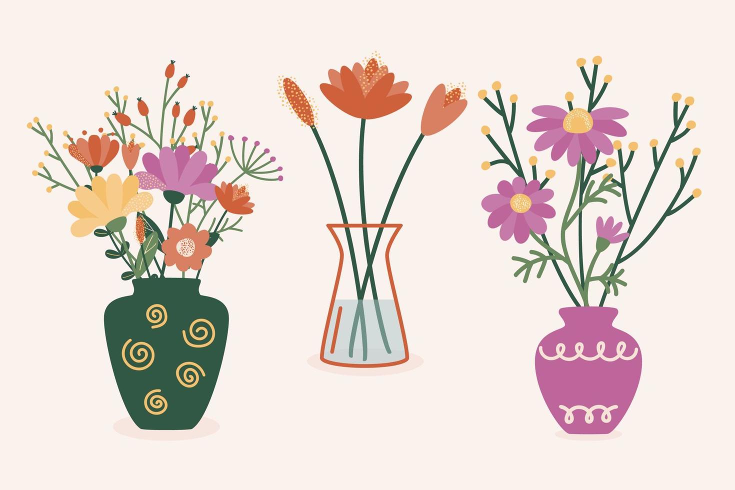 un conjunto de flores en jarrones vector