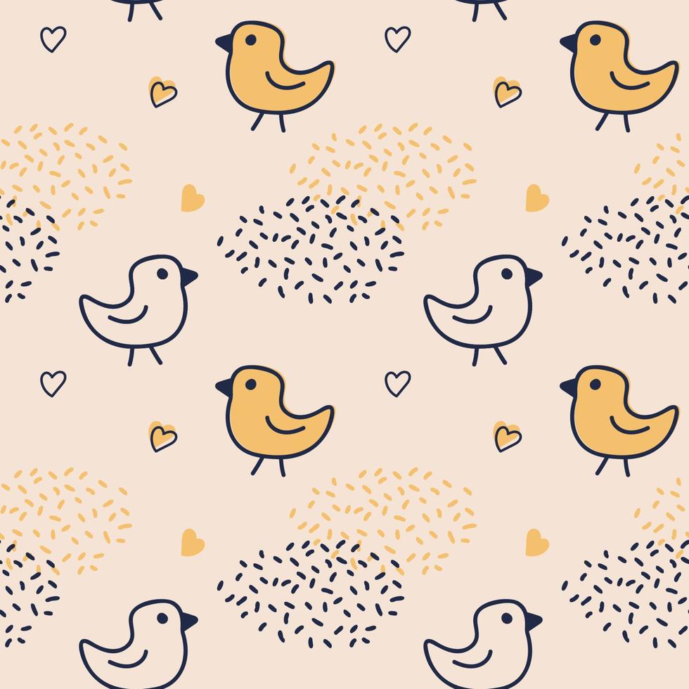 Seamless pattern with birds and hearts on a light background. vector