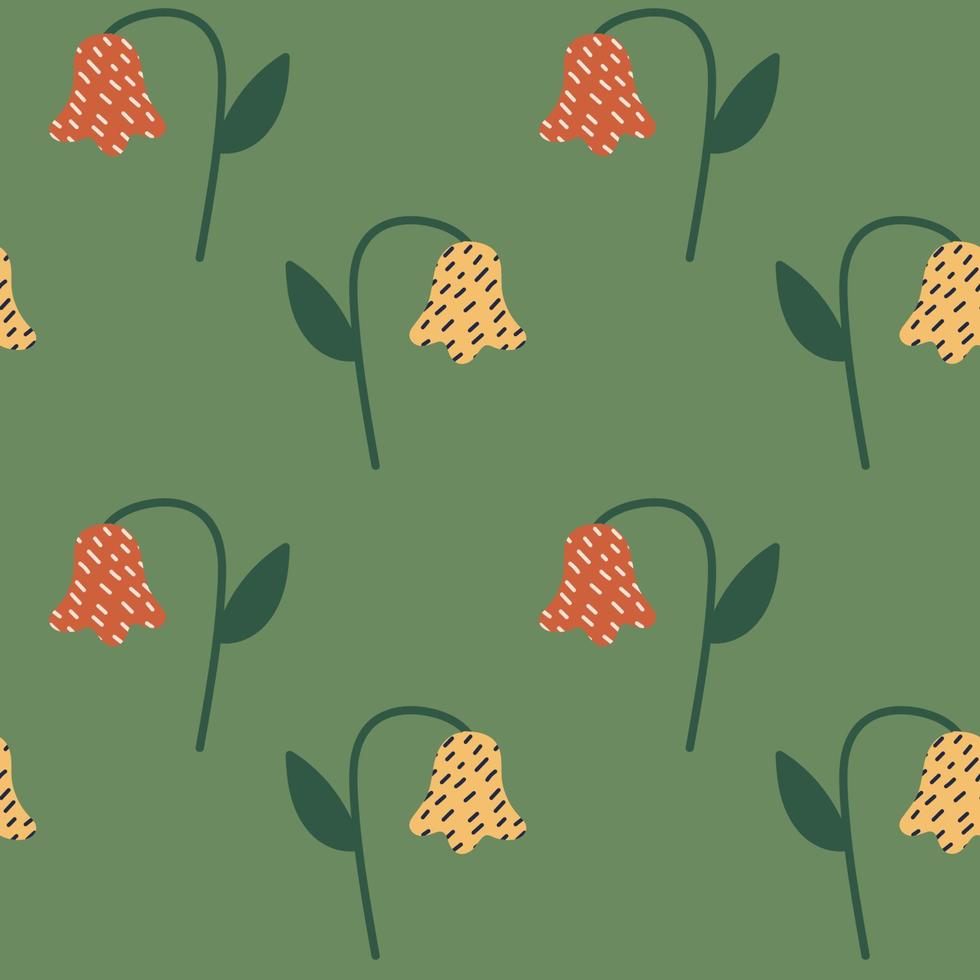 Seamless pattern with flowers on a green background. vector