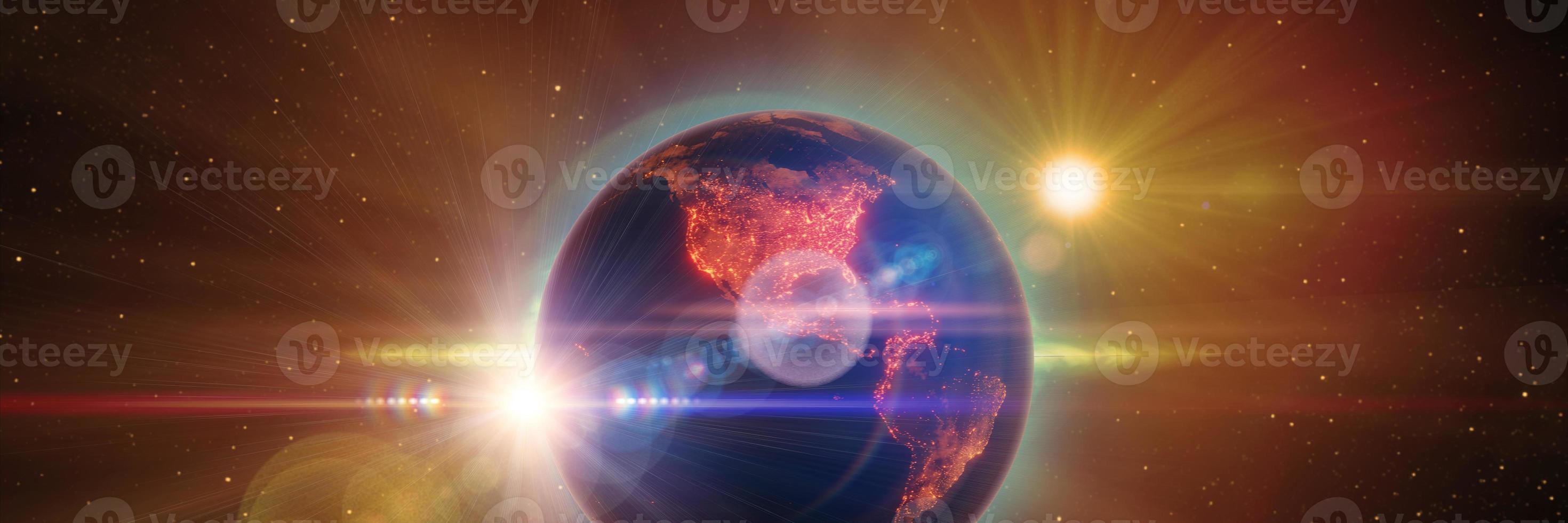 Globalization and communication concept. Earth and luminous rays. 3d rendering photo