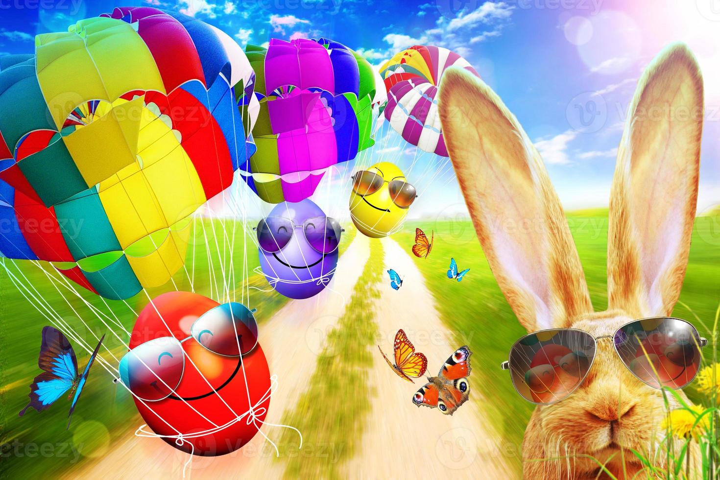 Funny Easter bunny. Happy Easter holiday concept. photo