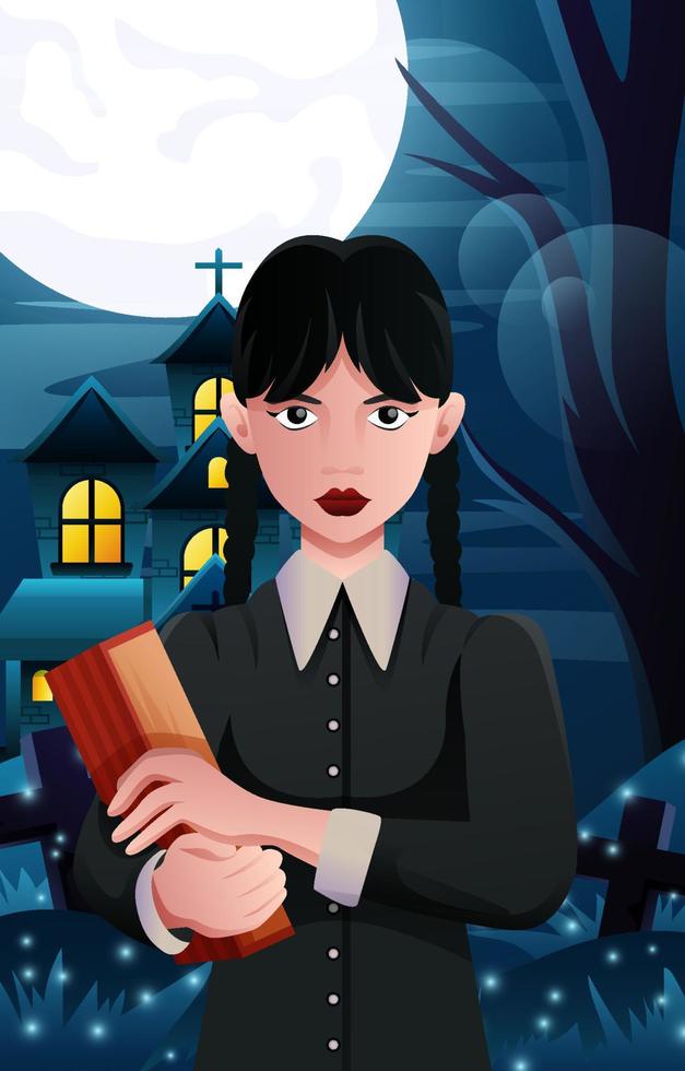 Scary Girl in the Night Concept vector