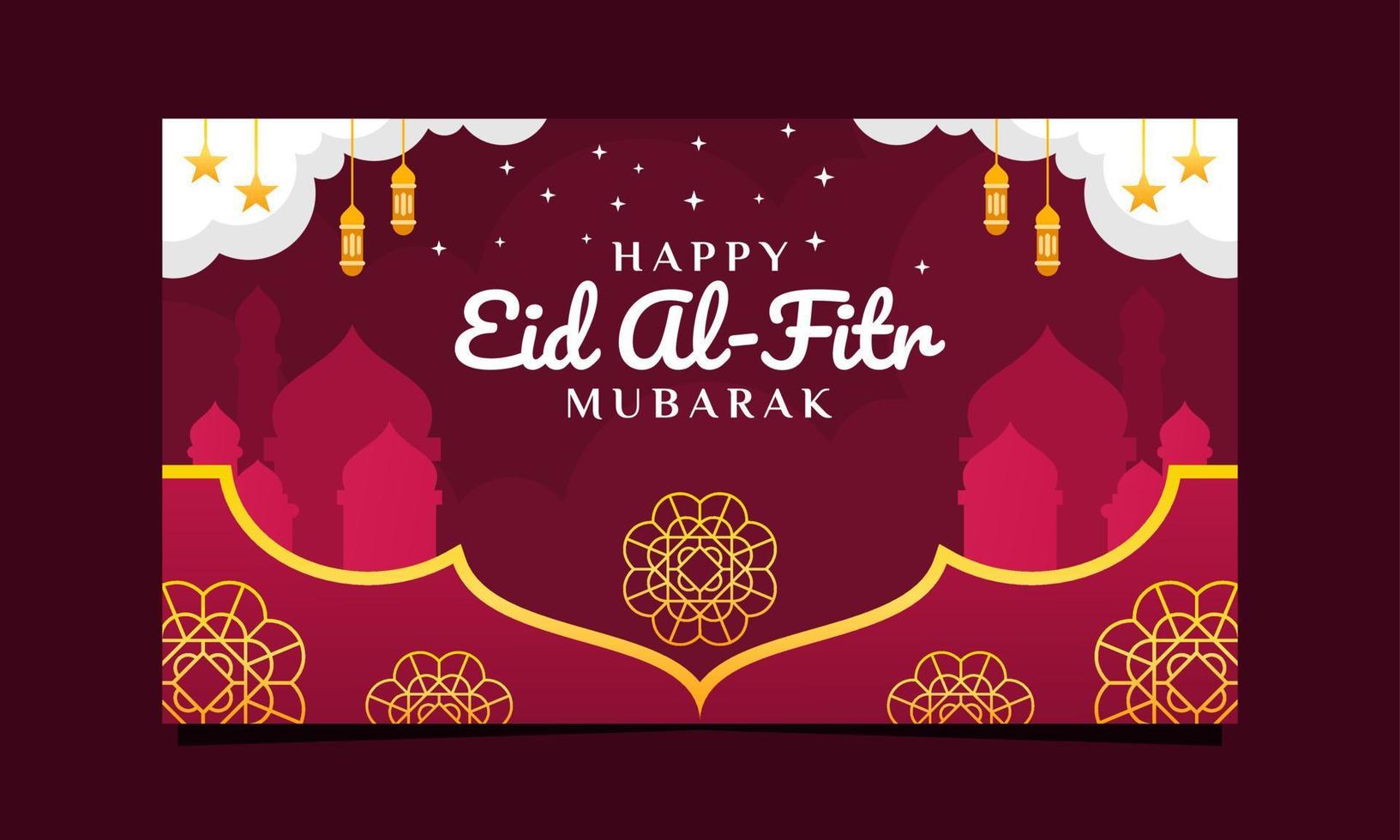 Gradient happy eid al-fitr mubarak horizontal banner template vector