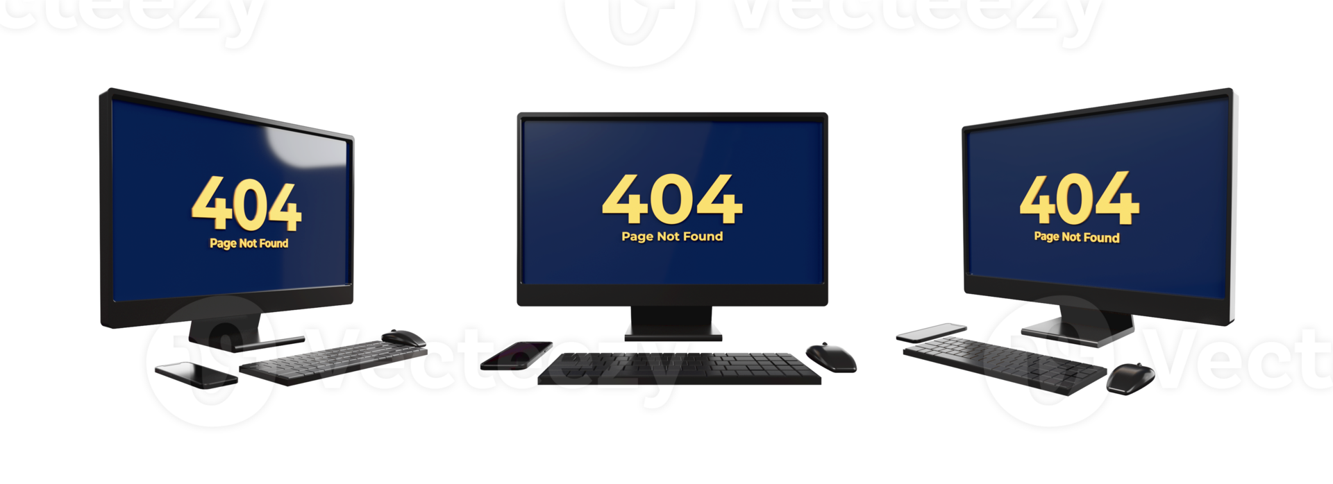 3d computador configurar, teclado, rato com monitor tela 404 erro png