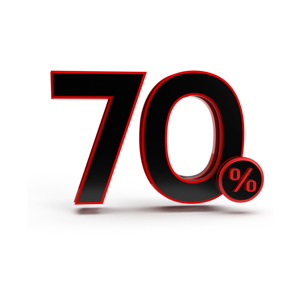3d number 70 percentage red black, sale discount, sale promo png