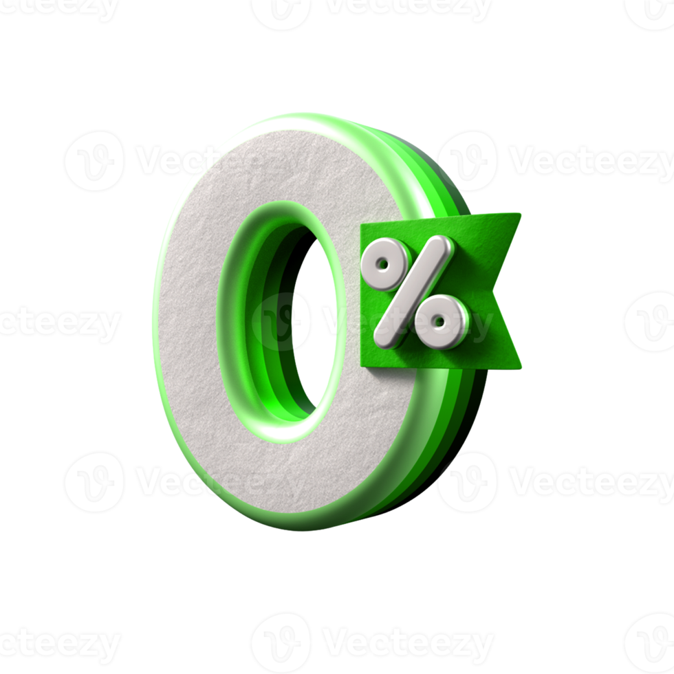 3d number 0 percentage green white, promo sale, sale discount png