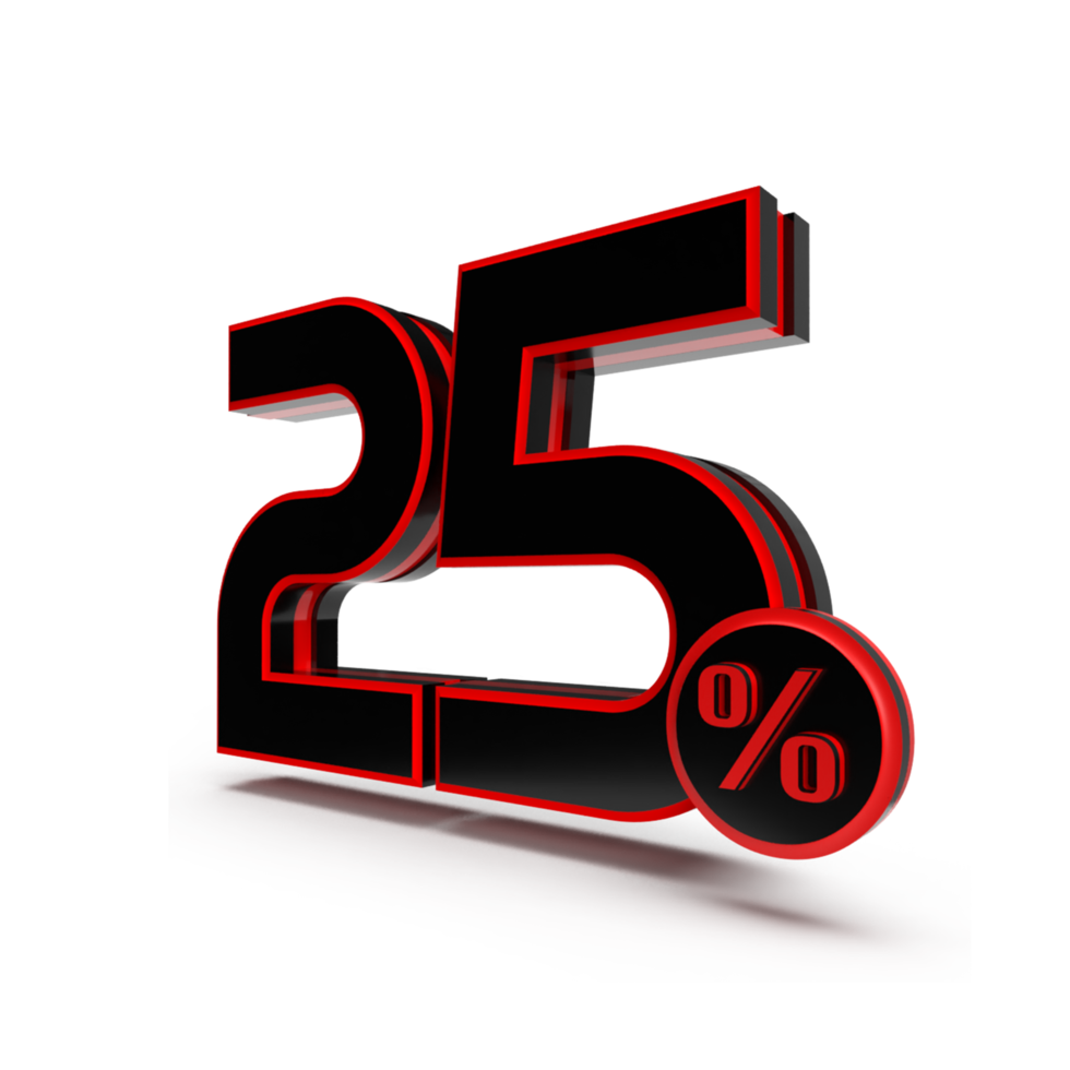 3d number 25 percentage red black, sale discount, sale promo png