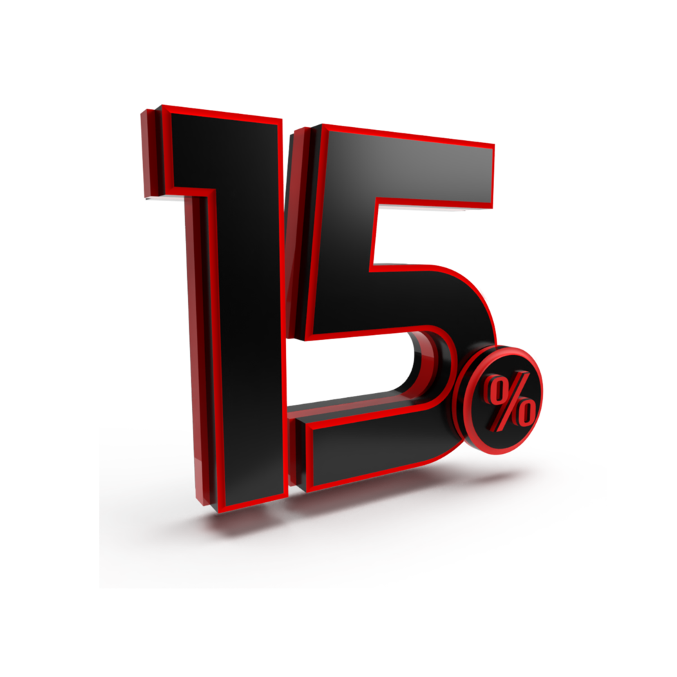 3d number 15 percentage red black, sale discount, sale promo png