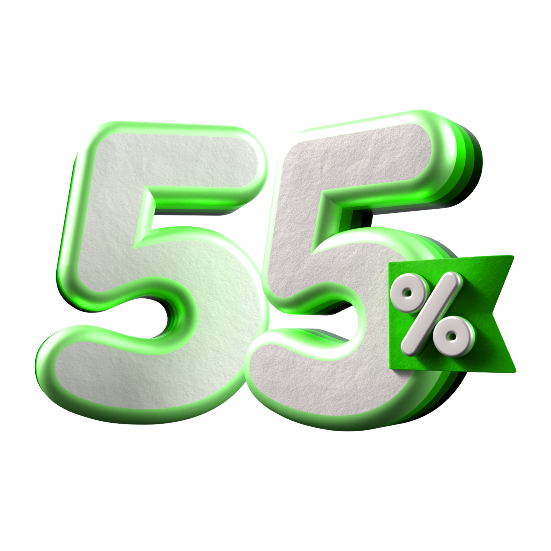 3d number 55 percentage green white, promo sale, sale discount 21451447 PNG