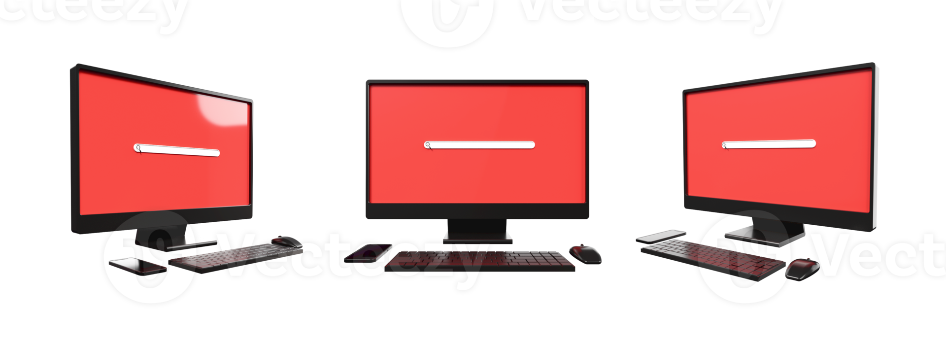 3d computer opstelling, toetsenbord, muis met toezicht houden op scherm browser, browsen png