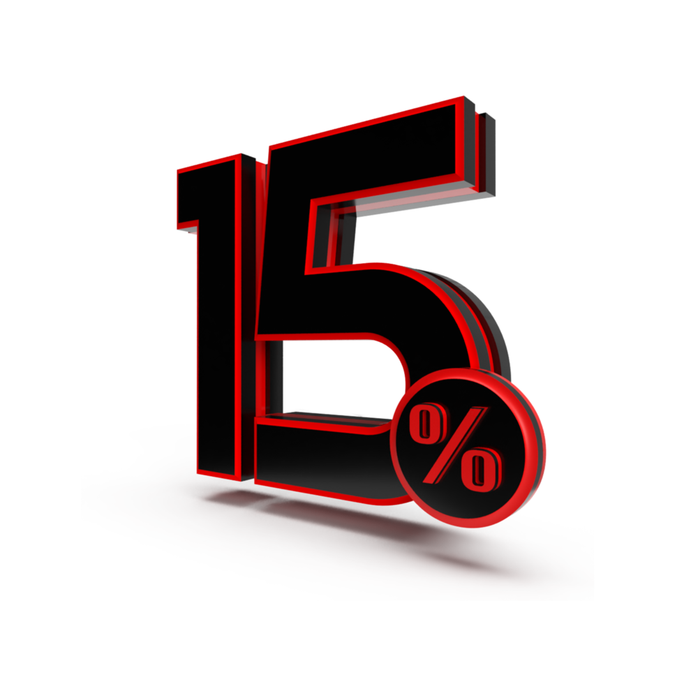 3d number 15 percentage red black, sale discount, sale promo png