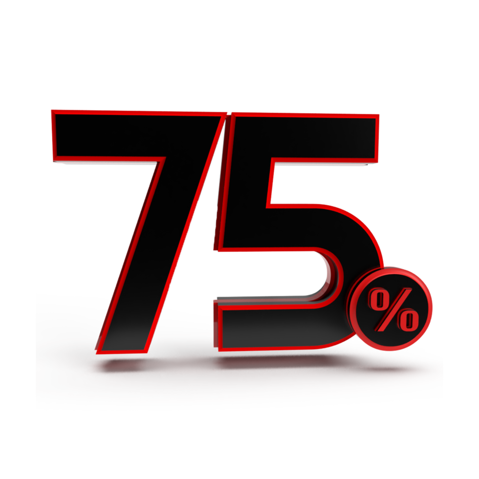 3d nombre 75 pourcentage rouge noir, vente rabais, vente promo png