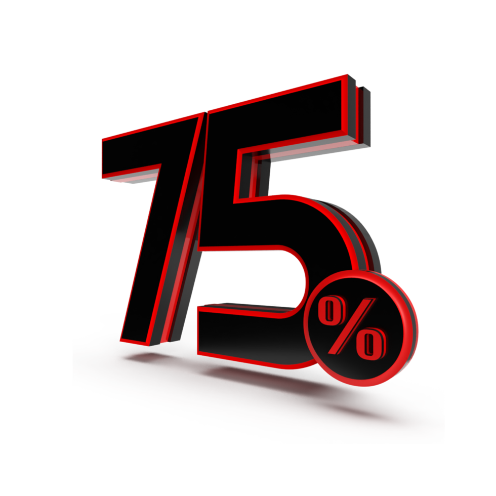 3d number 75 percentage red black, sale discount, sale promo png