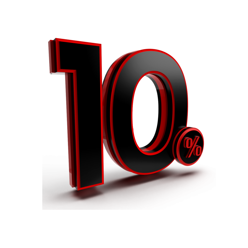 3d number 10 percentage red black, sale discount, sale promo png