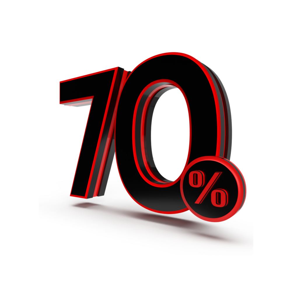 3d number 70 percentage red black, sale discount, sale promo png