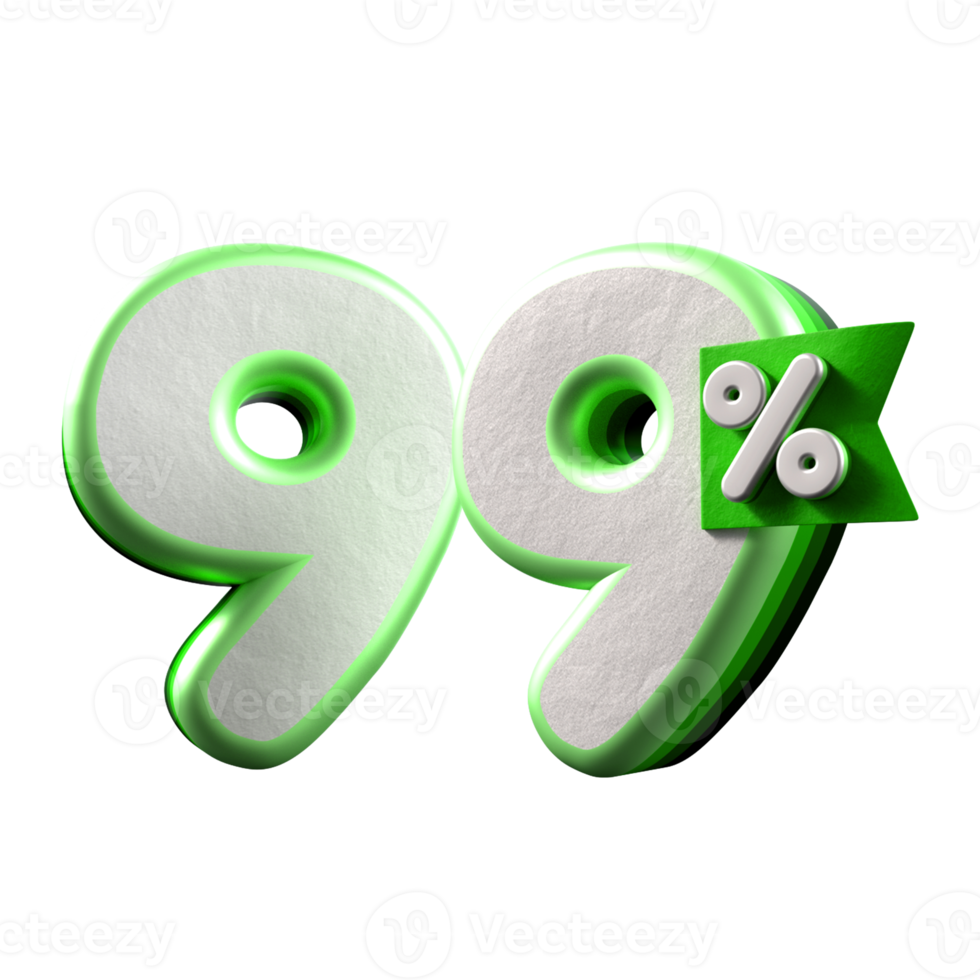 3d number 99 percentage green white, promo sale, sale discount png
