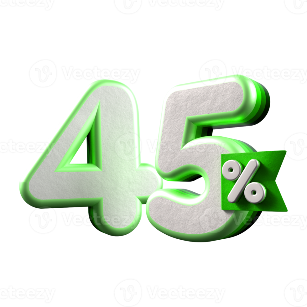 3d nombre 45 pourcentage vert blanc, promo vente, vente remise 21451479 PNG