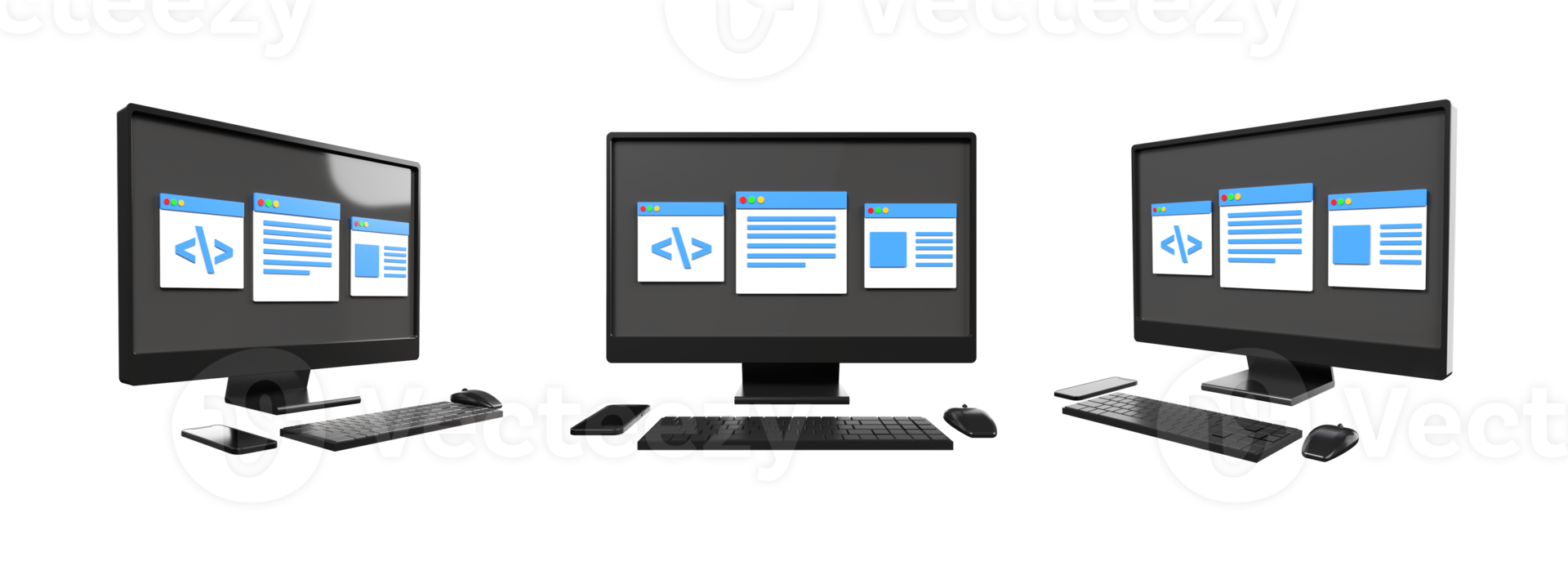 3d computadora configuración, teclado, ratón con monitor pantalla codificación, artículo, informe, programación png