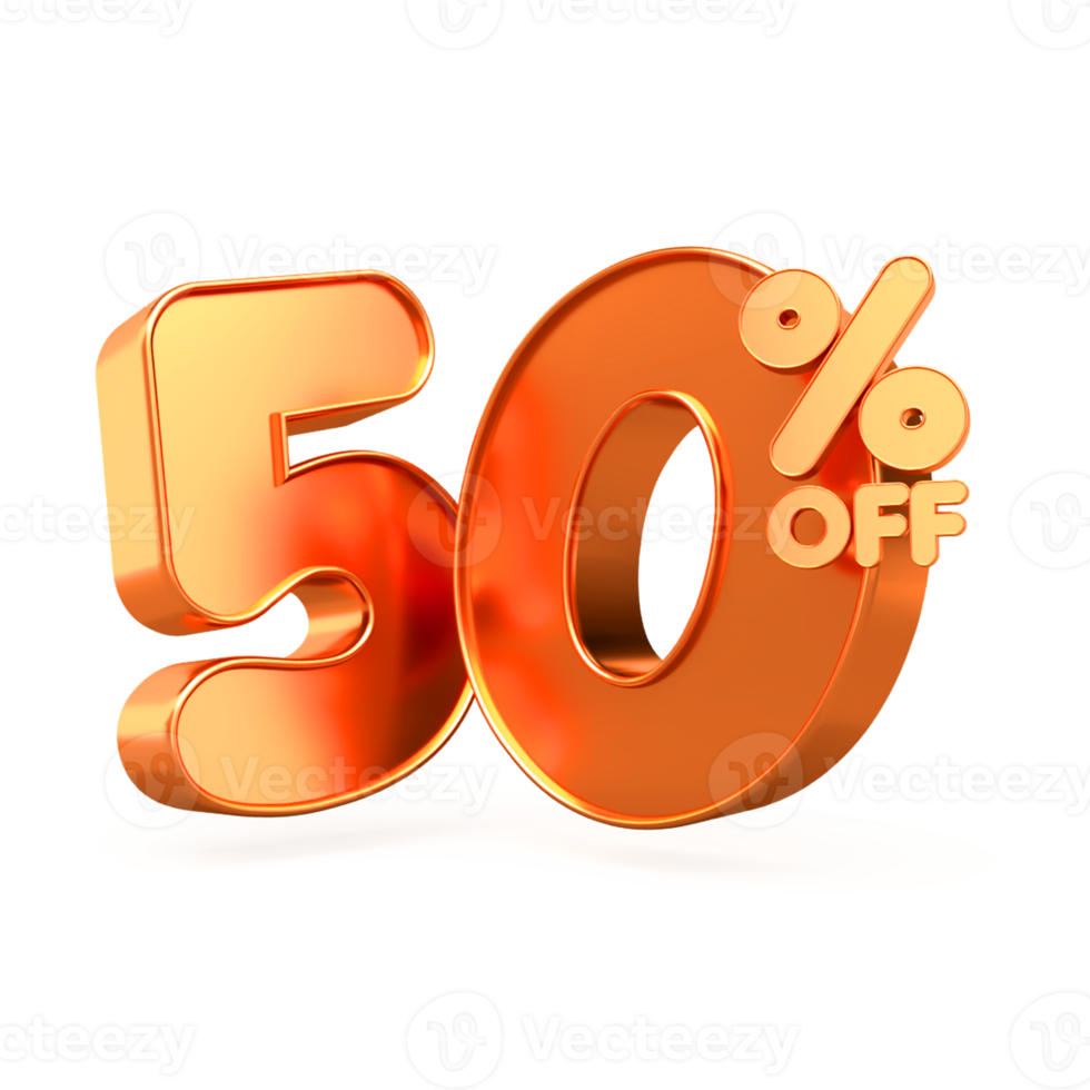 3D render 50 Percentage sale discount gold Style transparent for shop png