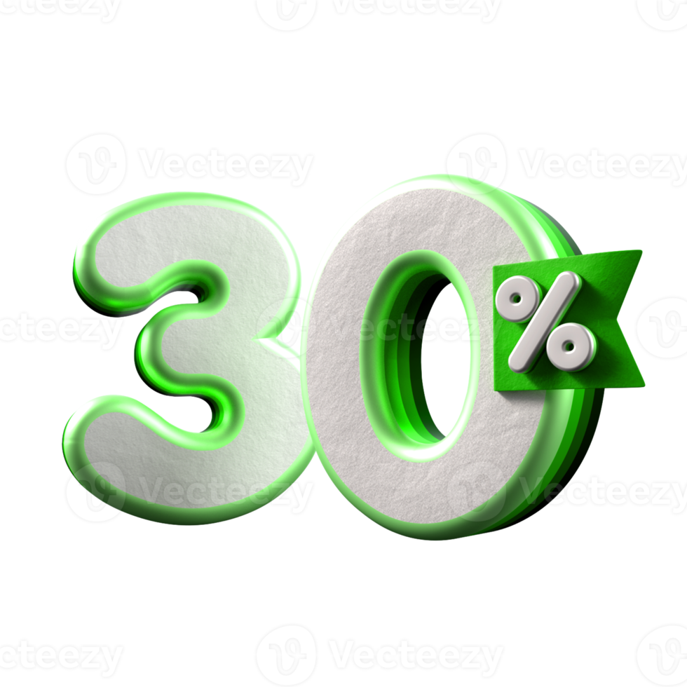 3d number 30 percentage green white, promo sale, sale discount png