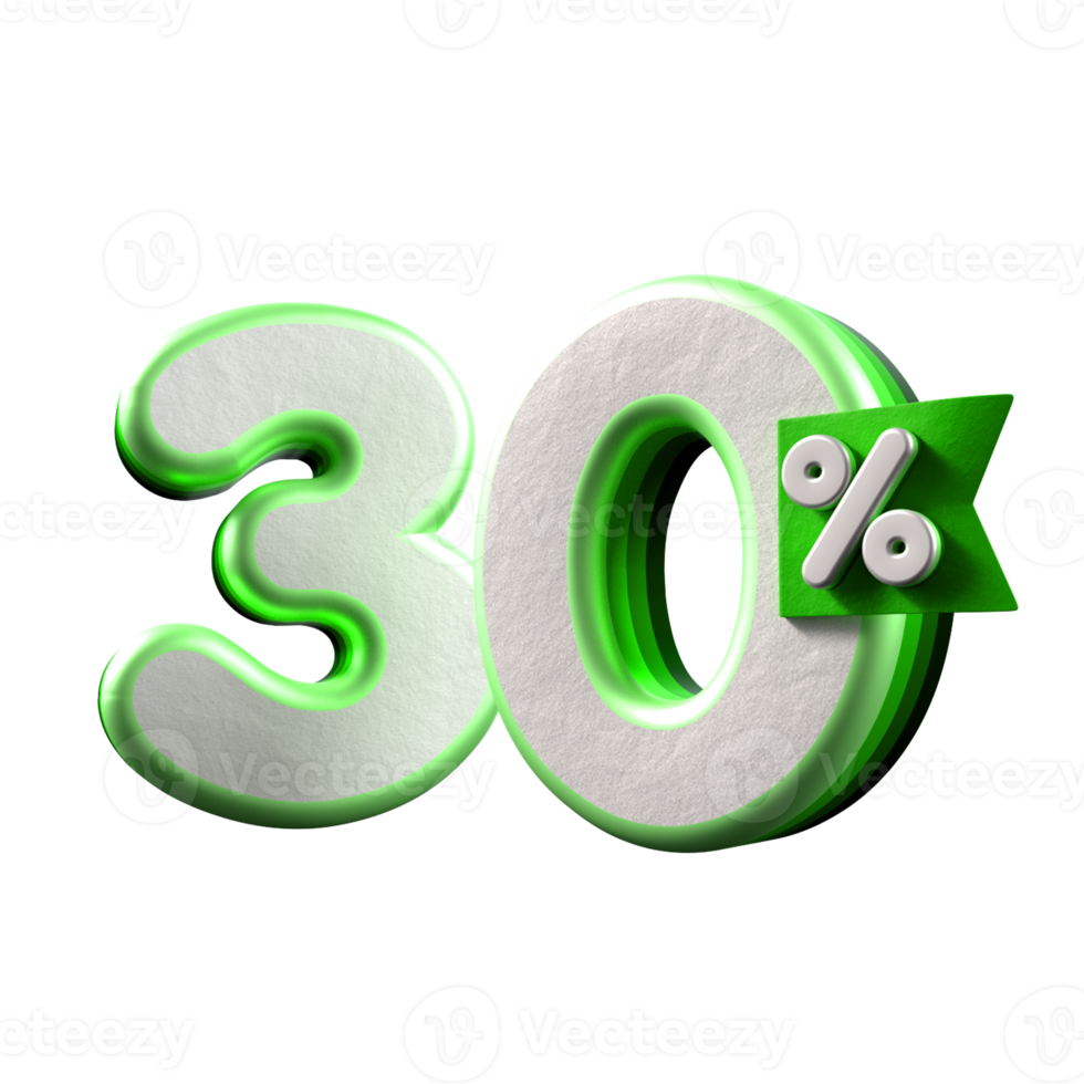 3d aantal 30 percentage groen wit, promo uitverkoop, uitverkoop korting png