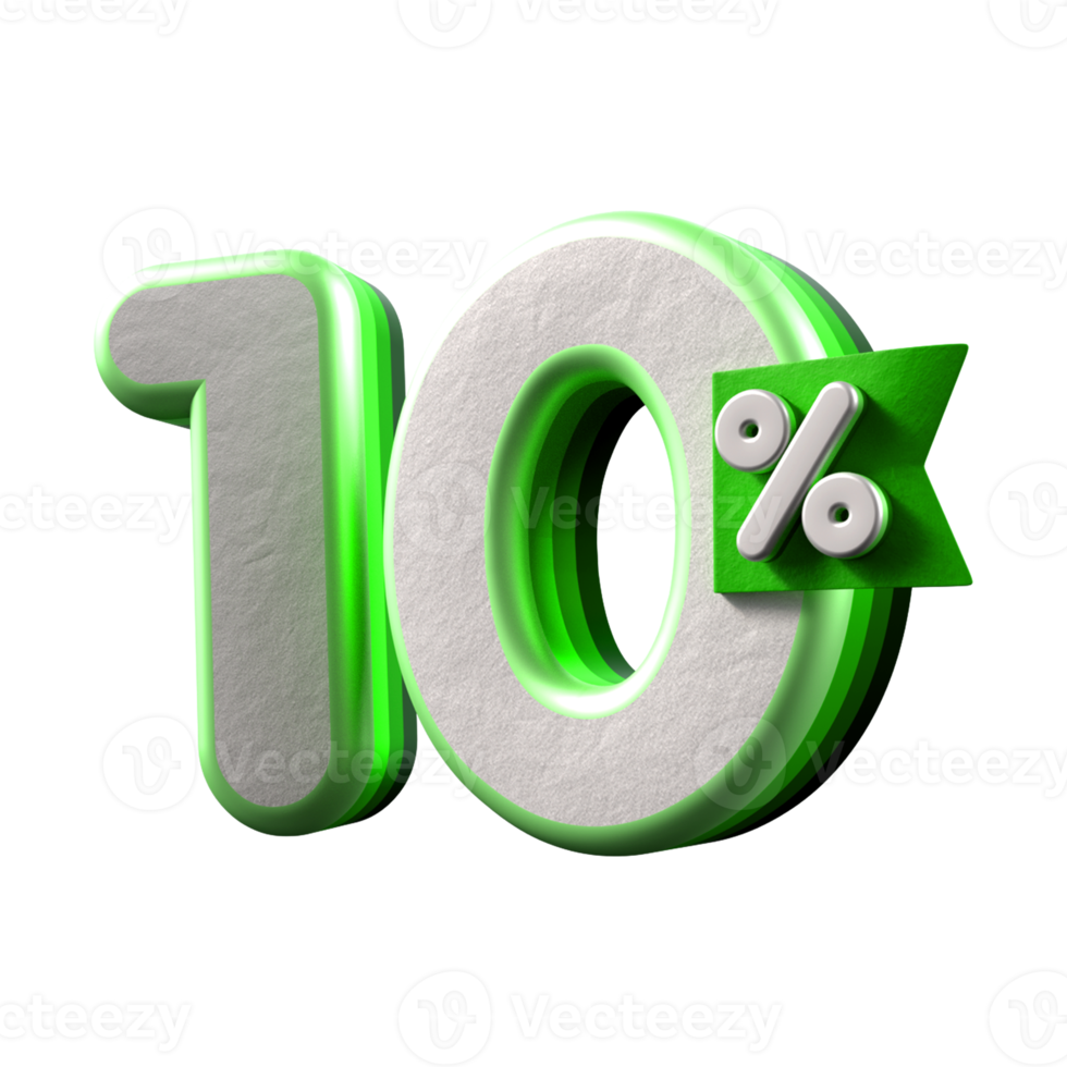 3d nombre dix pourcentage vert blanc, promo vente, vente remise png