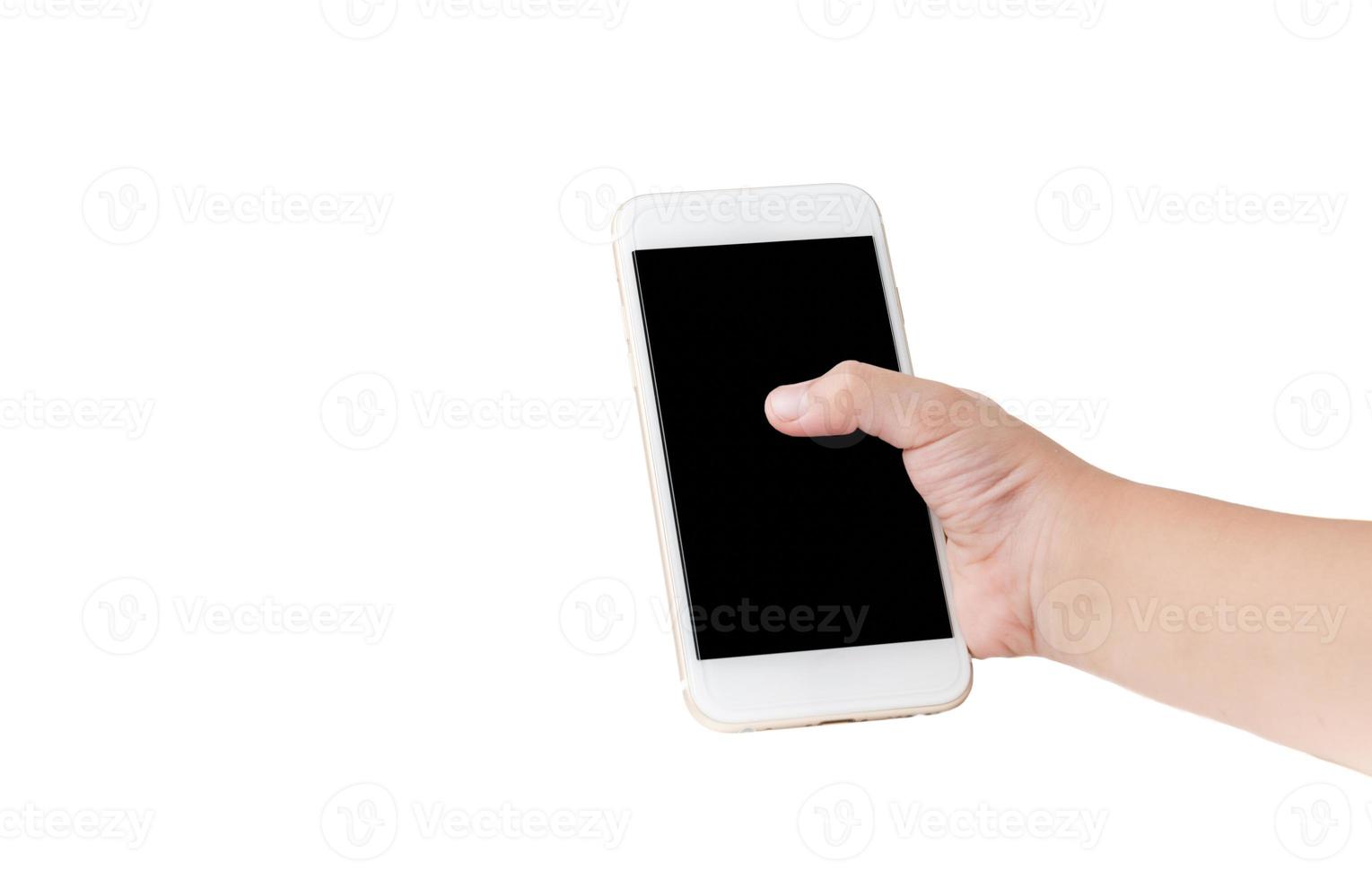 Mobile phone in girl hand isolated photo