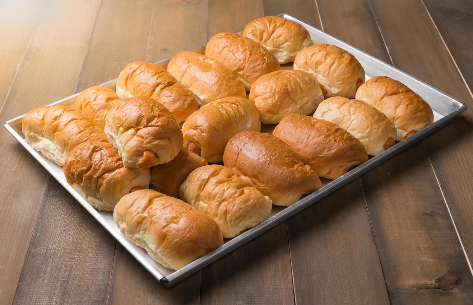 Sausage bread on wood photo