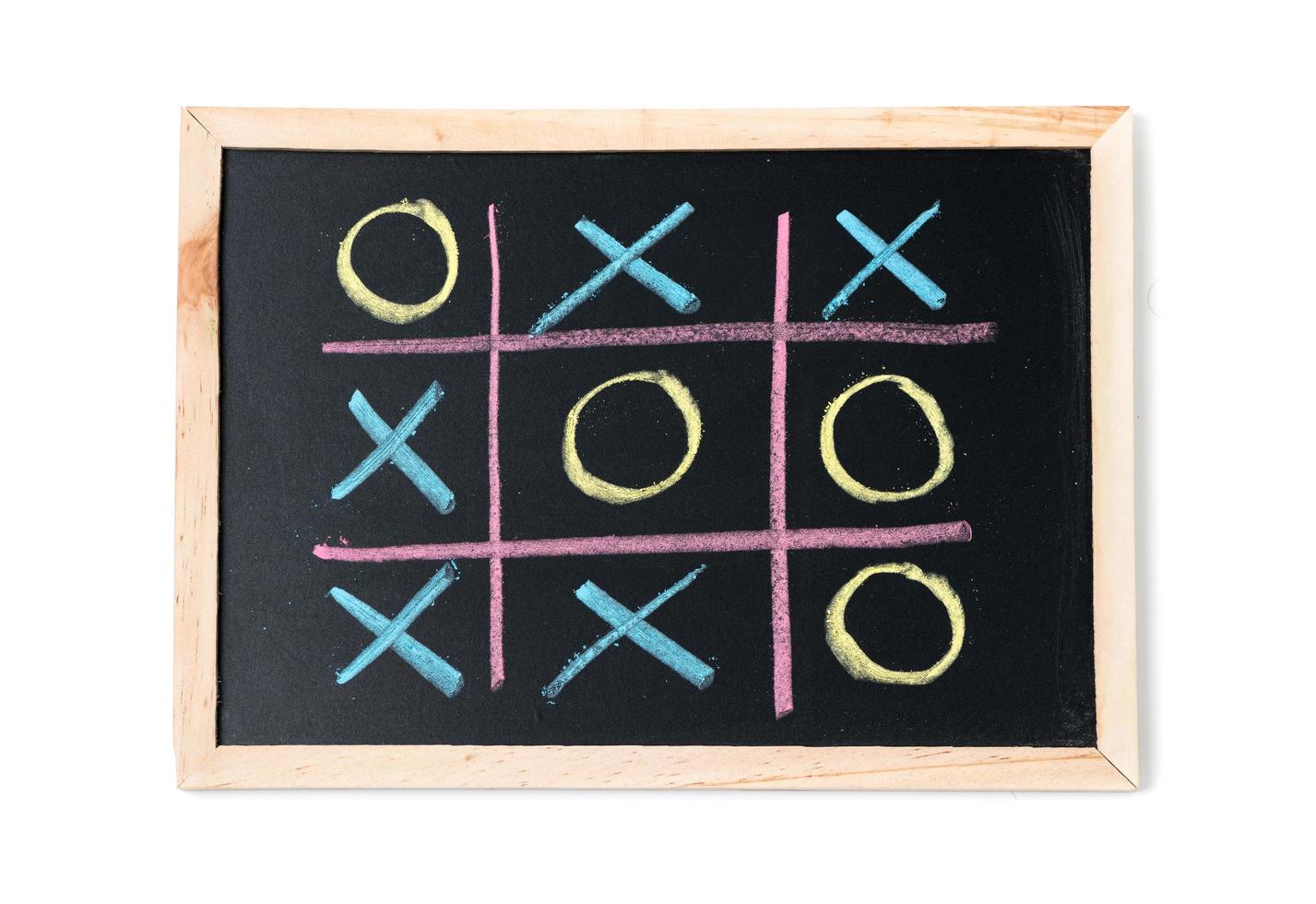 tic tac toe on a black chalkboard isolated photo