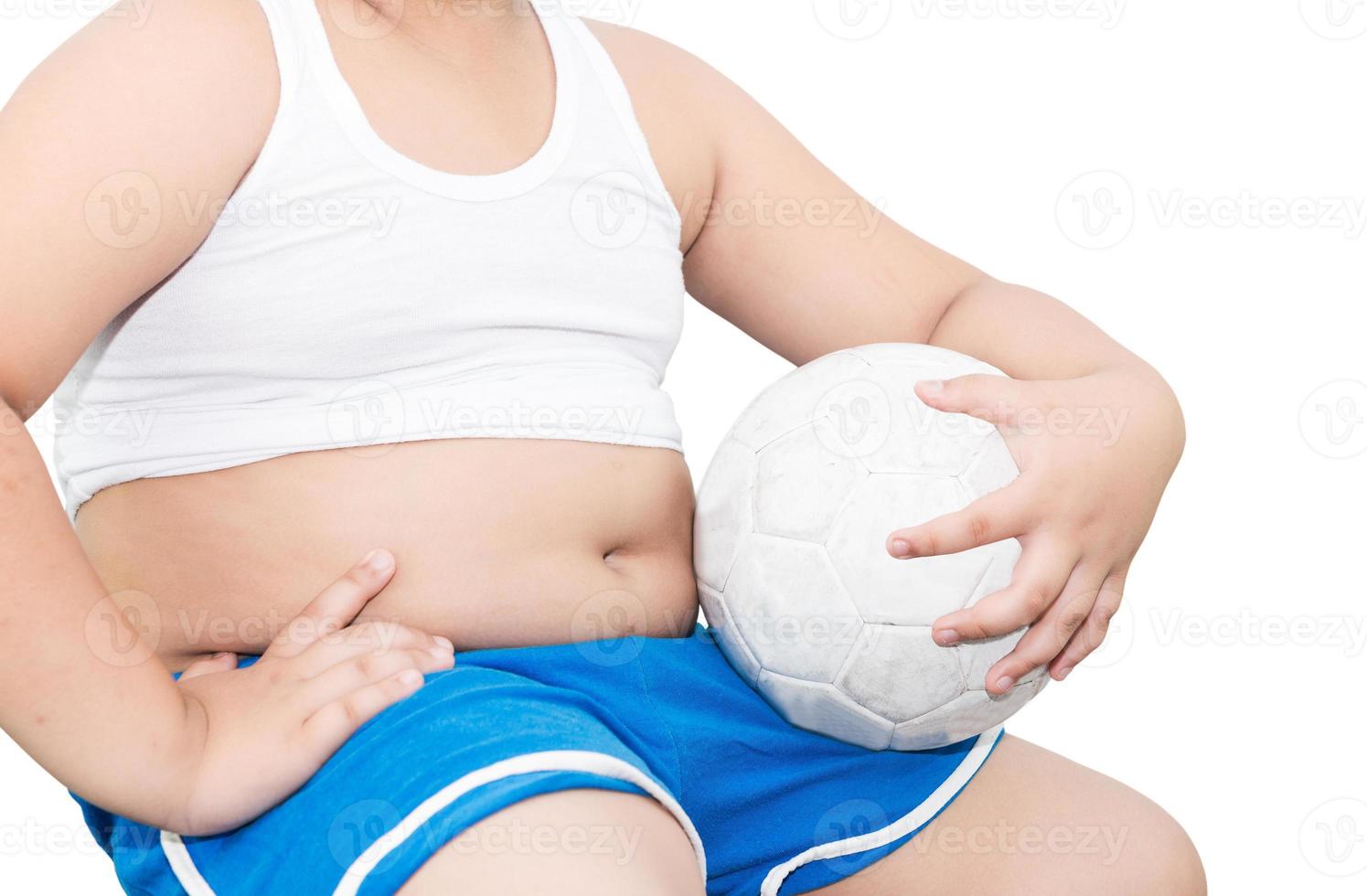 fat boy hold football isolated photo