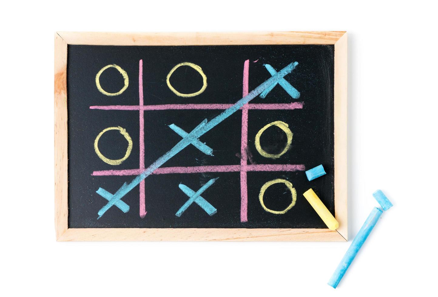 tic tac toe on a black chalkboard isolated photo