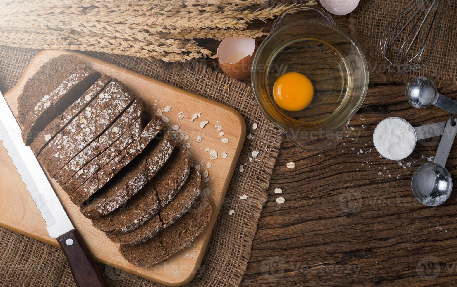 Homemade Cereal bread with raw egg photo